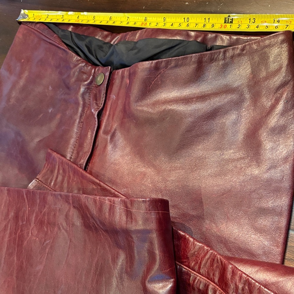 ♥️Rachelle Burgundy Leather Partial Lined Bootcut Flare Pants - Picture 8 of 13